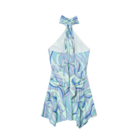 Robe mini décontractée plissée sans manches à dos évidé et bretelles halter pour femme, disponible en 2 coloris