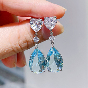 Pendientes de Cristal E1871 con Forma de Gota de Agua Azul Marino, Engaste de Garra, Joyería Clásica para Mujer, Estilo Fiesta - Product Image 5
