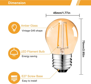 2 Wát công suất thấp G45 Edison mini ánh sáng bóng đèn ấm trắng 2500K 150lm hổ phách E27 <span class=keywords><strong>LED</strong></span> bóng đèn cho cảnh quan phòng tắm Vanity gương - Product Image 3