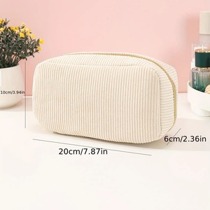 Pochette cosmétique en velours côtelé pour femmes, simple, à main, grande capacité, organiseur de voyage pour articles de toilette - Product Image 4