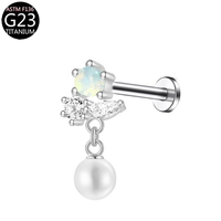 Anting-anting titanium model E24, tertanam zircon 5A tipe sekrup, unisex, untuk tulang rawan telinga, perhiasan tubuh, pesta pernikahan, anting tusuk fashion.