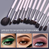 Ensemble de 12 pinceaux de maquillage professionnels OEM ODM, pinceau à paupières vegan argenté, pinceau à fond de teint avec logo personnalisé, ensemble de pinceaux cosmétiques