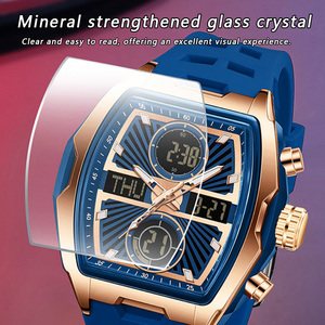 SANDA 6299 Montre pour homme en forme de tonneau à double affichage, plusieurs fuseaux horaires, alarme, montre-bracelet électronique multifonctionnelle étanche - Product Image 5