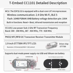 Module basse consommation <span class=keywords><strong>LILYGO</strong></span> T-Embed CC1101 PLUS ESP32-S3 1,9 pouce, émetteur-récepteur RF sub-1 GHz, carte de développement PN532 NFC RFID B - Product Image 6