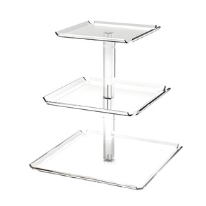 Estante para <span class=keywords><strong>Tartas</strong></span> acrílico de tres capas, respetuoso con el medio ambiente, vitrina cuadrada para tarta de huevo y pan, superficie pulida para fiesta de boda - Product Image 3