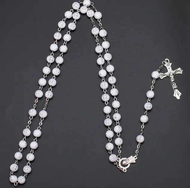 European hot fashion jewellery new designed plated long cross shaped religious rosary necklace