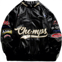 Blouson universitaire en PU brodé Champs pour homme, style streetwear, col rabattu, motifs patchwork, coupe classique, collection automne, vente en gros, LOGO personnalisé 2026