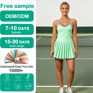 Robes de <span class=keywords><strong>tennis</strong></span> personnalisées avec logo OEM, sans manches, dos nageur, plissées, avec bordure contrastée, séchage rapide, pour femmes - Product Image 1