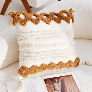Tùy chỉnh thiết kế Caramel và màu be gối Bìa Bohemian chần bông mùa đông ấm áp mềm mại Nâu chần gối bìa với tua - Product Image 2