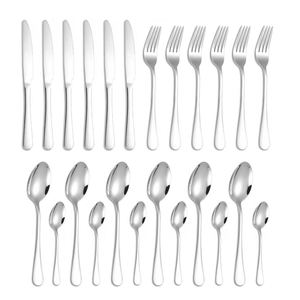 Juego de Cubiertos Modernos Minimalistas de Acero Inoxidable con Acabado Espejo, Incluye Cuchillo, Cuchara y Tenedor para Restaurante o Boda - Product Image 1