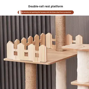 Grand cadre d'escalade moderne en bois multicouche pour chat avec plate-forme de saut à double nid pour les arbres à chat et les grattoirs à usage multiple - Product Image 3