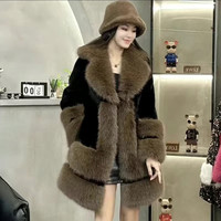 Manteau d'hiver transfrontalier pour femme, nouveau style européen, en fausse fourrure de vison et de renard, avec col long en fourrure, élégant, coupe ajustée, pour la maternité
