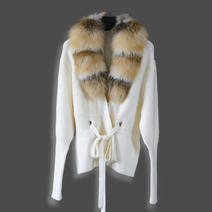 Nuovo Stile Invernale 2025 Elegante <span class=keywords><strong>Cardigan</strong></span> in Lana e Misto Lana per Donna <span class=keywords><strong>con</strong></span> Colletto in <span class=keywords><strong>Pelliccia</strong></span> di Volpe - Product Image 1