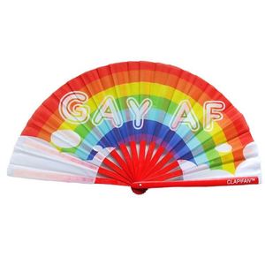 Éventail publicitaire personnalisable en bambou et plastique, grand format, avec surface en tissu, série Kung Fu Sound - Product Image 4