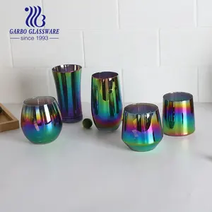 African luxury style ion plated Iridescent color egg shape glass machine blown high ball glass tumbler at nice price