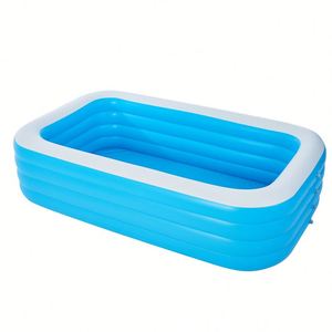 สระว่ายน้ำเป่าลมทรงสี่เหลี่ยมผืนผ้า PVC สีฟ้าขาว หนาพิเศษ สำหรับใช้ในบ้านและกลางแจ้ง สระว่ายน้ำสำหรับครอบครัวขนาดใหญ่ รับทำโลโก้ตามสั่ง - Product Image 2