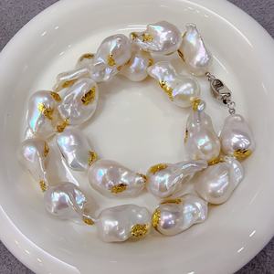 Collier de perles baroques de style Queen Wenchi, artisanat en feuille d'or, bijoux d'oreille en forme de queue de poisson naturelle, ensembles de bijoux fins - Product Image 3