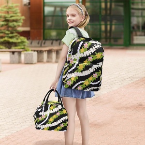New Arrival Customized Hawaii Puakenikeni Black <b>Lei</b> Design Child Portable Reusable Lunch Bag School Backpack Bag Sets - Product Image 1