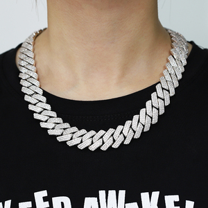 Modeketting 20mm breed, zware Cuban chain van sterling zilver, belegd met moissanite, voor heren - Product Image 4