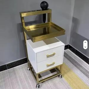Chariot de barbier moderne de haute qualité en métal plaqué or à plusieurs tiroirs, taille personnalisée - Product Image 4