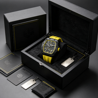 Montre à quartz pour homme avec cadran ajouré, boîtier en alliage noir, chronomètre multifonctionnel avec résistance à l'eau pour une utilisation sportive