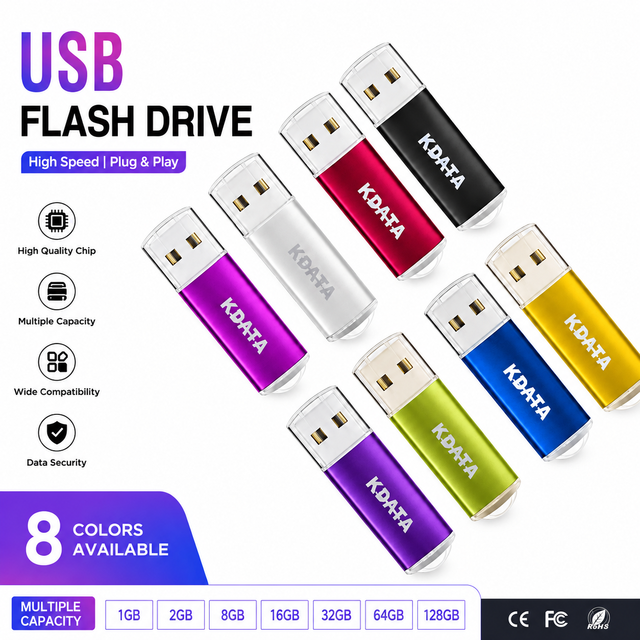 Custom Logo USB Flash Drive 32GB 64GB 128GB Metal Swivel USB Stick Bulk Pendrive Memory Stick Promotional Gift U Disk High Speed