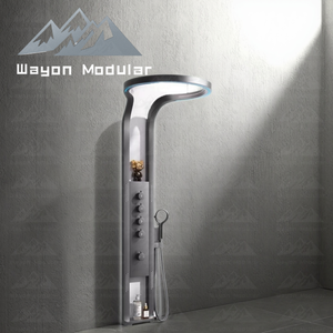 Panneau de <span class=keywords><strong>douche</strong></span> moderne Wayon en acier inoxydable couleur canon de fusil avec <span class=keywords><strong>douche</strong></span> pluie <span class=keywords><strong>LED</strong></span> intégrée pour modèle de maison préfabriquée - Product Image 5