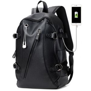 Sac à dos pour ordinateur portable avec trou pour écouteurs, sac à dos de voyage scolaire avec interface USB, sac à dos en cuir décontracté pour homme de marque M0106 - Product Image 2