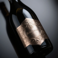 Etiquette personnalisée en papier d'aluminium gaufré pour vin, gin et spiritueux, autocollant privé pour bouteille en verre texturé, vin rouge, whisky, étain