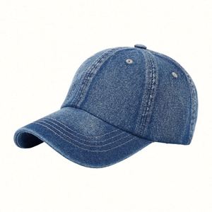 Casquettes de baseball personnalisées en gros, style denim bleu clair, broderie 3D, unisexe, pour enfants, avec boucle métallique - Product Image 1