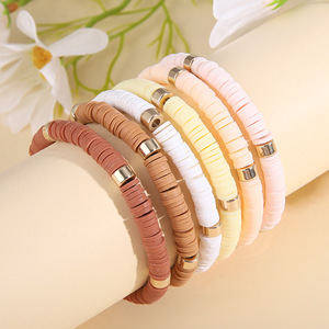 Minimalist <b>Ceramic</b> Bracelet Set 6 Piece Pack Colorful Geometric Design Unisex Gift Jewelry - Product Image 2