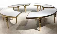 Elegante <span class=keywords><strong>Mesa</strong></span> italiana de <span class=keywords><strong>media</strong></span> <span class=keywords><strong>luna</strong></span> en forma de S moderna 10-20 personas boda/comedor círculo grande vidrio de mármol para alquiler de fiestas al aire libre - Product Image 6