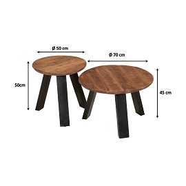Grayson Ensemble de 2 tables basses gigognes |   Plateau rond en bois et pieds en fer |   Meubles contemporains et modernes pour salon, bureau à domicile, café - Product Image 3