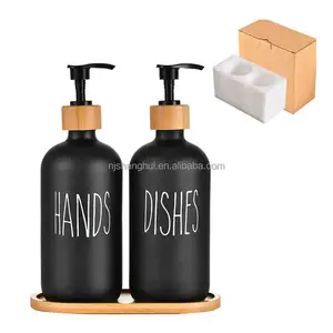 Grosir set dispenser sabun kaca hitam dan putih, dispenser sabun dapur kelas atas peralatan makan kaca