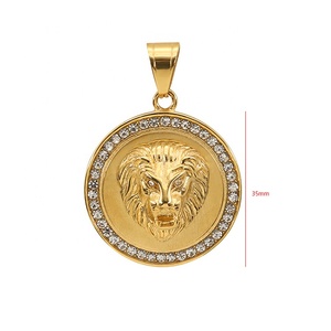 Grande testa di <span class=keywords><strong>leone</strong></span> fresca 18K placcato oro pendente da uomo alla moda <span class=keywords><strong>collana</strong></span> in acciaio inossidabile <span class=keywords><strong>con</strong></span> catena a serpente - Product Image 2