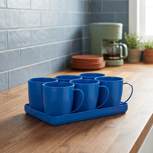 BON BON COFFEE <b>MUG</b> <b>6</b> PCS PACK with TRAY Classic PP Plastic Eco-Friendly Party Microwave Safe 300ml - Product Image 2