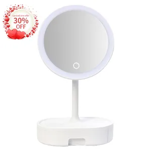 Mingda 2021 Round LED Makeup Mirror Touch Sensor Cosmetic box storage Drawer vanity mirror with led