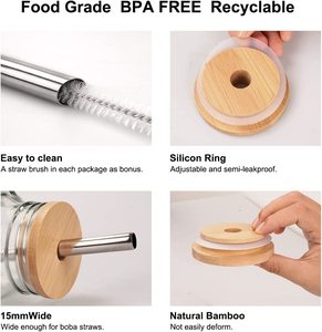 Cà Phê Đá Sinh Tố 16Oz 20Oz Uống Cốc Cốc Thủy Tinh Với Ống Hút Và Nắp Tre <span class=keywords><strong>Mason</strong></span> Jar Với Xử Lý - Product Image 5