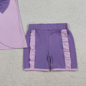 Tunique à manches courtes lavande pour bébés filles avec nœuds au dos et short à volants en élasthanne/polyester écologique - Product Image 4