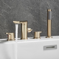 Robinet de baignoire romain avec douchette, robinet de baignoire à montage sur pont, 4 trous avec valve, laiton massif, 2 poignées, robinets de baignoire larges