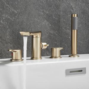 Rubinetto per <span class=keywords><strong>Vasca</strong></span> <span class=keywords><strong>da</strong></span> Bagno Stile Romano con Doccetta, Montaggio su Piano, 4 Fori con Valvola, Ottone Massiccio, 2 Maniglie, Design Ampio - Product Image 6
