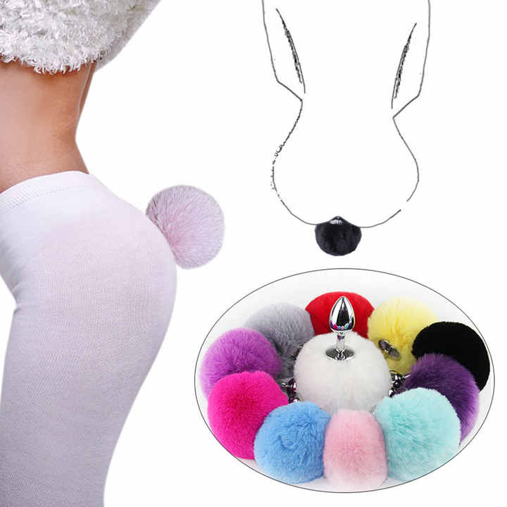 Rabbit Tail Metal Anal Plug Plush Sex Adult Games Fetish Erotic  