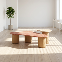 Table basse personnalisable en travertin naturel de luxe avec base en bois, style antique, tables à thé Sabi pour appartement, salon