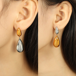 ต่างหูหยดน้ำสแตนเลสสตีลสีทองสีเงินทูโทนเครื่องประดับแฟชั่นปาร์ตี้ EH556 - Product Image 4