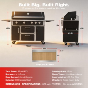 Barbecue à gaz noir de qualité supérieure à 4 brûleurs 99 000 BTU en acier inoxydable 304 pour cuisine extérieure et jardin – Stock USA - Product Image 4