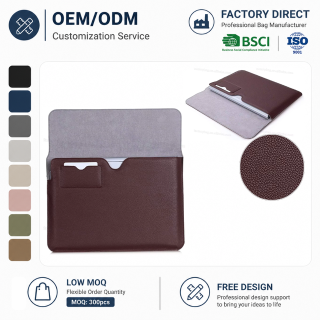 Waterproof PU Leather Laptop Sleeve Ultra Thin Protective Notebook Sleeve Case with Card Pocket Custom Logo