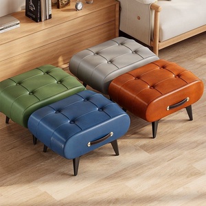 <strong>Stool</strong> New Sale Dining Square Modern Indoor Home Luxury Foot Step Living Room Furniture Metal Chairs Ottoman Gold <strong>Leather</strong> <strong>Stools</strong> - Product Image 1