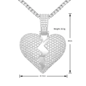 Alta Qualidade Jóias Coração Em Forma De Diamante Colar Pingente Unisex S925 Prata Moissanite Crack Pingente De Amor