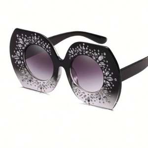 Lunettes de soleil tendance 2020, logo personnalisé, surdimensionnées, monture large, carrées, pour femmes, avec strass - Product Image 4