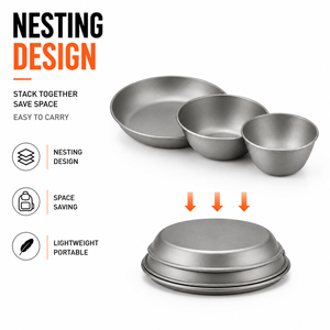 Customize Ultralight TA1 Titanium <b>Bowl</b> <b>Plate</b> Dish Set <b>Camping</b> Tableware Nesting Mess Kit Backpacking Hiking Outdoor Cooking - Product Image 4